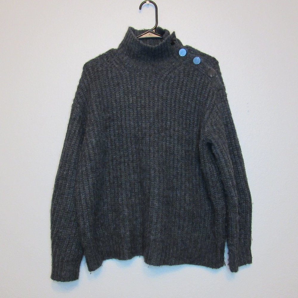 J Crew Gray Wool Alpaca Mock Neck Oversized Knit Pullover Sweater Womens…